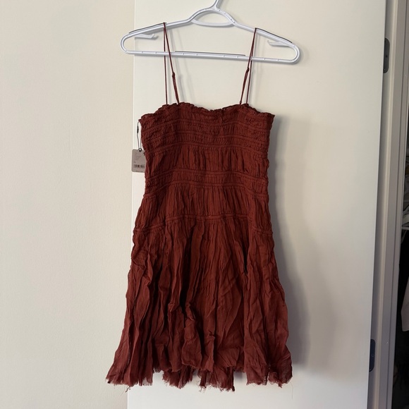 Rust Red Spaghetti Strap Ruched Dress - Picture 5 of 5